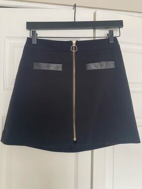 Express Black Mini Skirt with Gold Front Zip